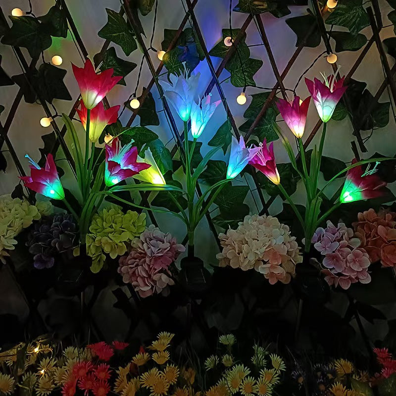 Outdoor led luminous flower solar simulation lily lamp lawn courtyard garden landscape work in progress lily flower lamp