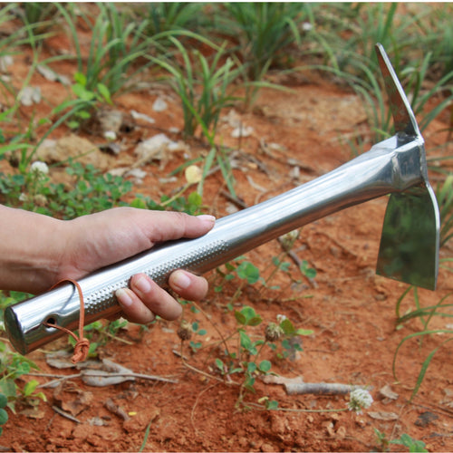 4-Piece Stainless Steel Garden Tool Set - Hoe, Rake, Pickaxe & Shovel