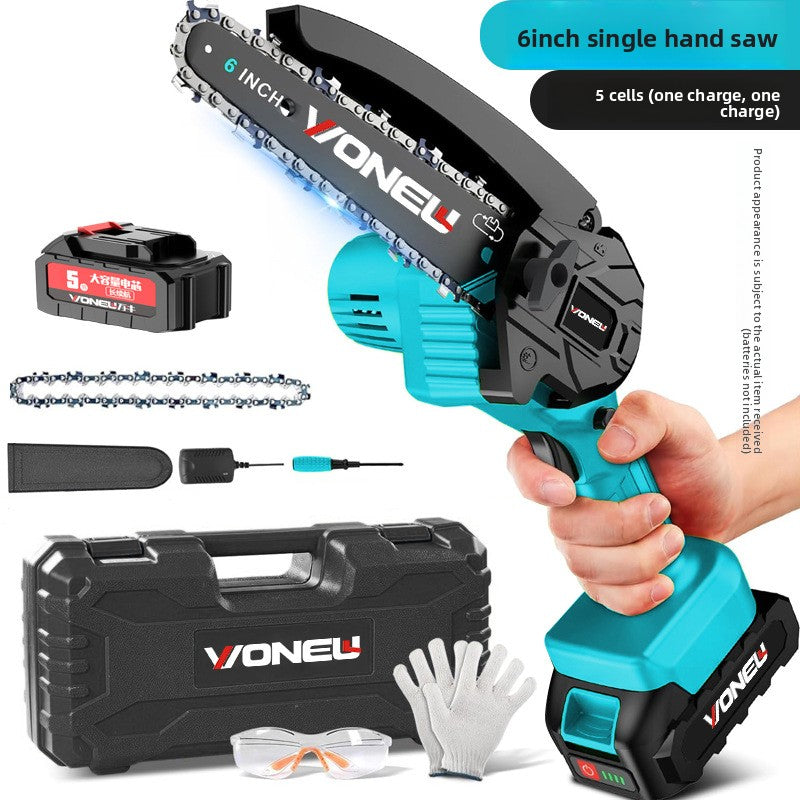 Foreign trade hot-selling lithium electric saw household 6-inch small chainsaw saw wood rechargeable high-power outdoor logging saw