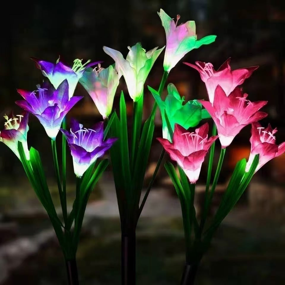 Outdoor led luminous flower solar simulation lily lamp lawn courtyard garden landscape work in progress lily flower lamp