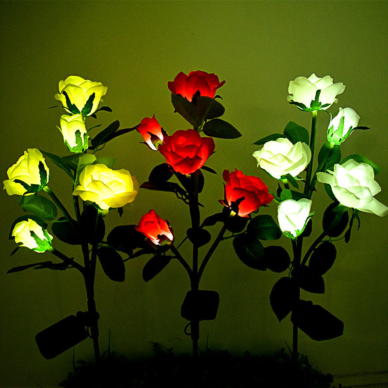 LED solar rose flower lamp simulation flower lamp garden lawn lamp outdoor floor lamp courtyard camping lamp