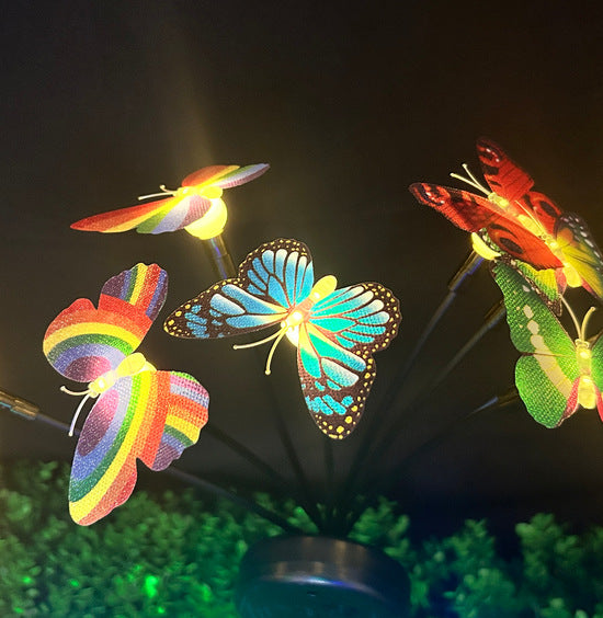 Solar Symphony Petal Bee Fiber Butterfly Floor Plug-in Outdoor Garden Mushroom Bee Floor Plug-in Lawn Light