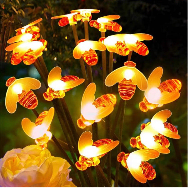 Solar Symphony Petal Bee Fiber Butterfly Floor Plug-in Outdoor Garden Mushroom Bee Floor Plug-in Lawn Light